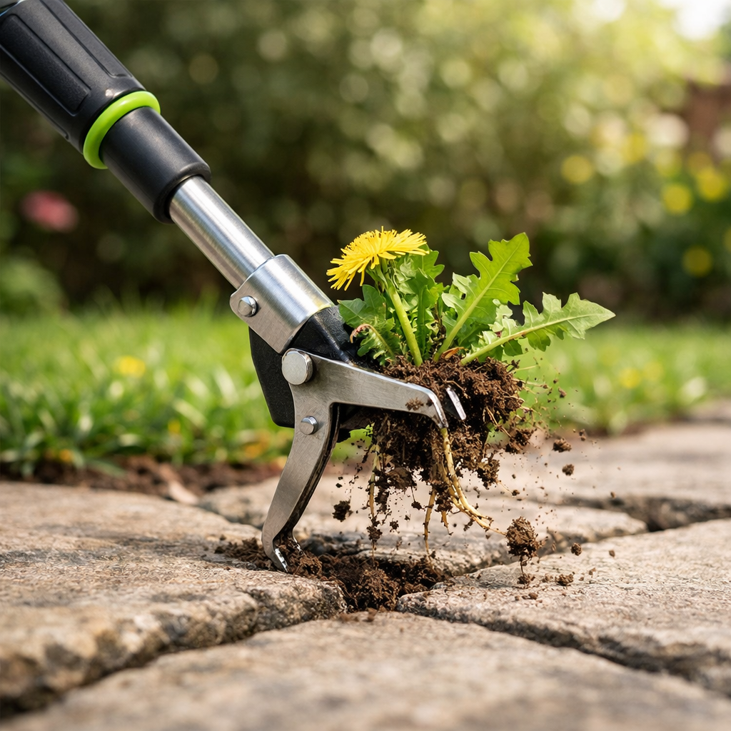 stand up weed puller getting weeds from the concrete