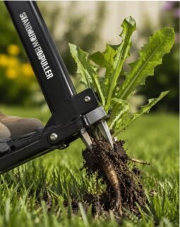 stand up weed puller in action